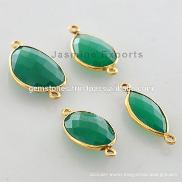 Wholesale Vermeil God Plated Green Onyx Bezel Links Vermeil Gemstone Connector Suppliers